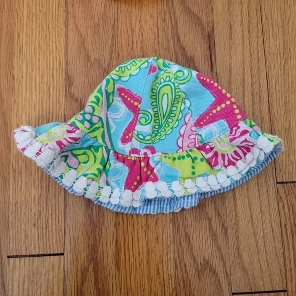 Lot of 2 Baby Toddler Sun Hats Mudpie 0-12 6-18 mth White Eyelet Bright Colorful